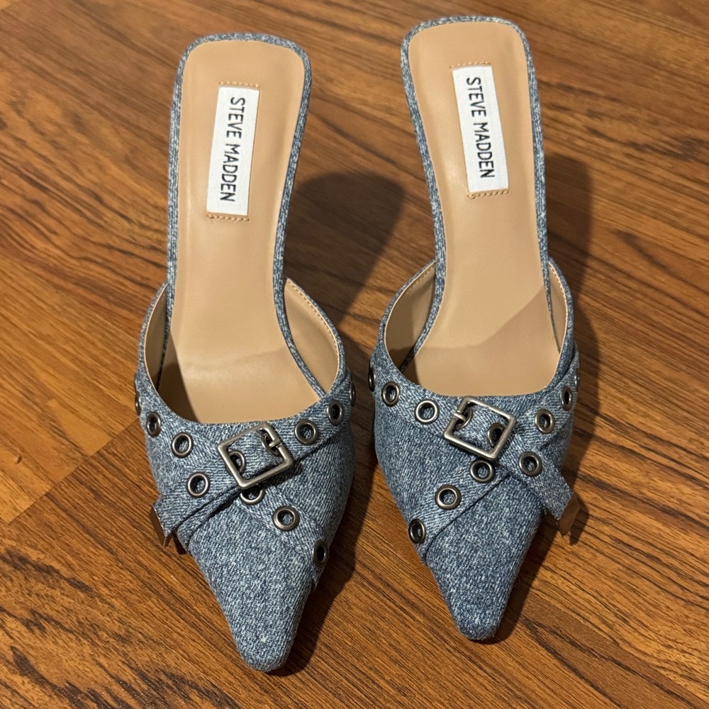 Steve Madden Bradi Denim Buckle Mule Pumps Size 7